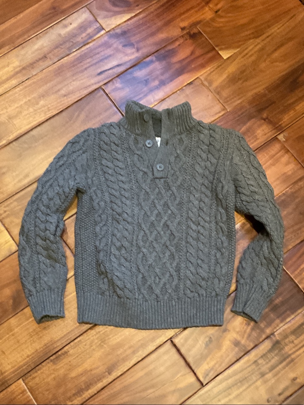 GAP Gray Cable-Knit Button-Neck Sweater